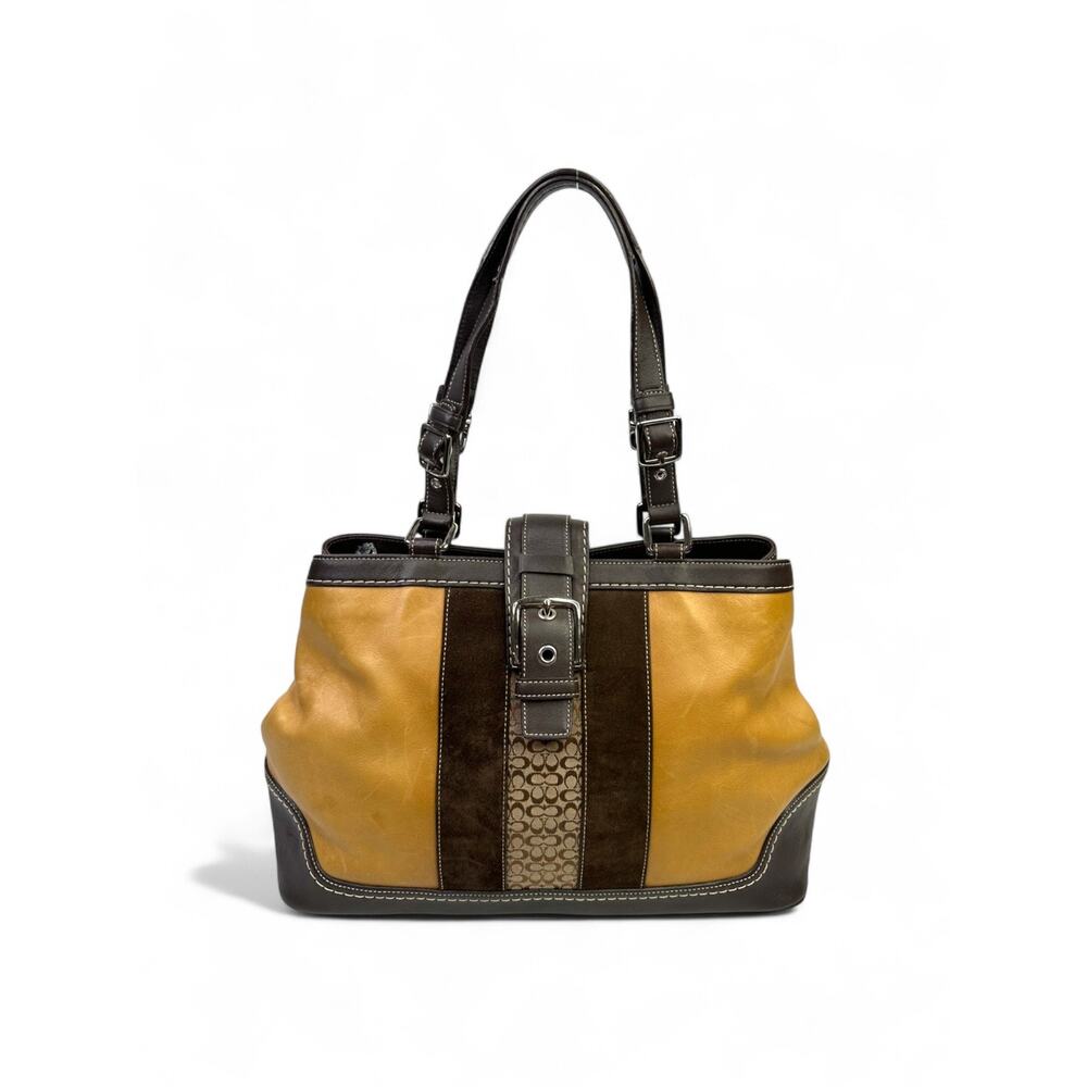 Coach Vintage Y2K Hampton Striped Suede & Canvas Satchel Bag